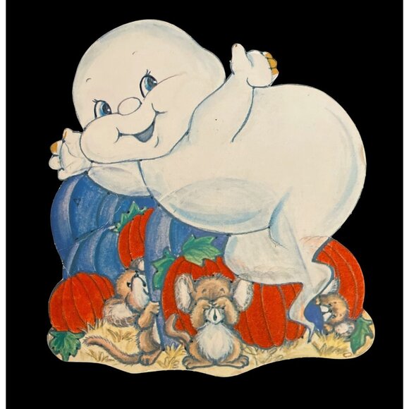 Vtg Halloween Felted Die-Cut Decor Baby Ghost Kitty Cat Teddy Bear Raccoon - Picture 5 of 6